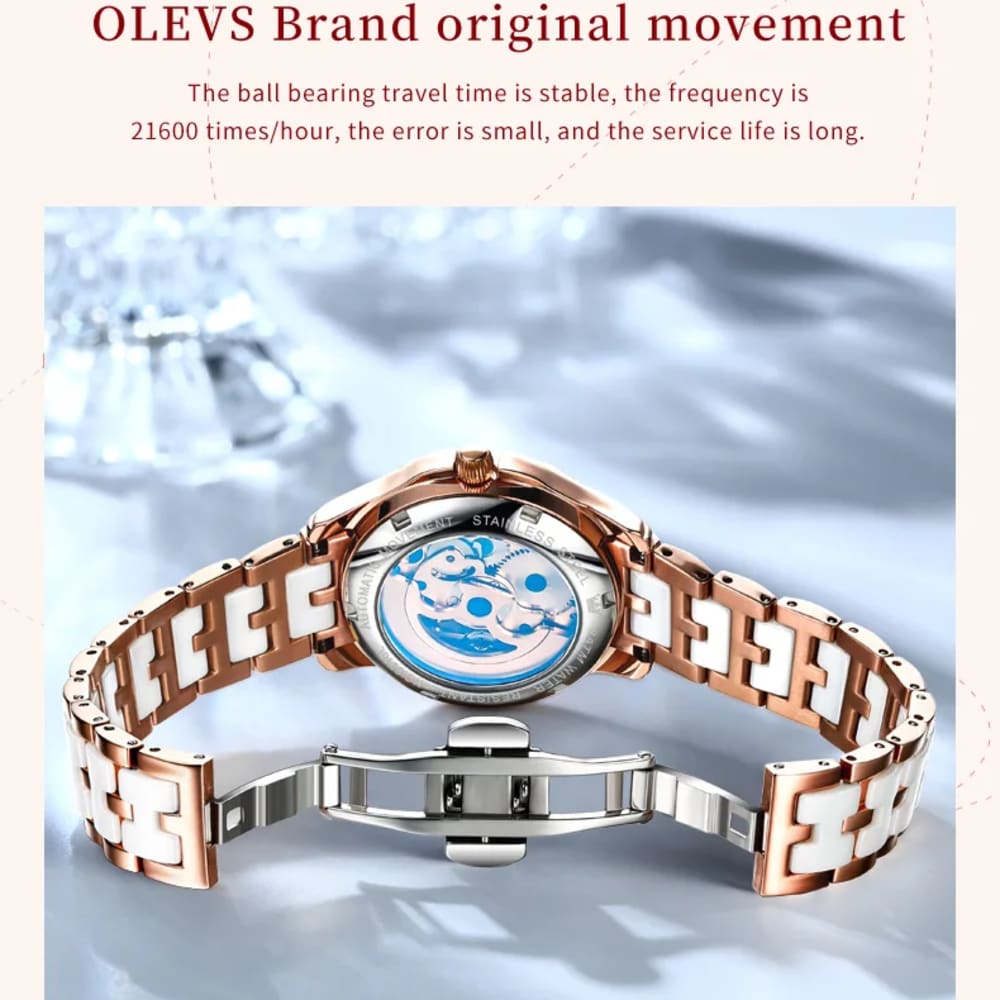 OLEVS  Rose Gold Elegant Butterfly Mechanical Watch for Women